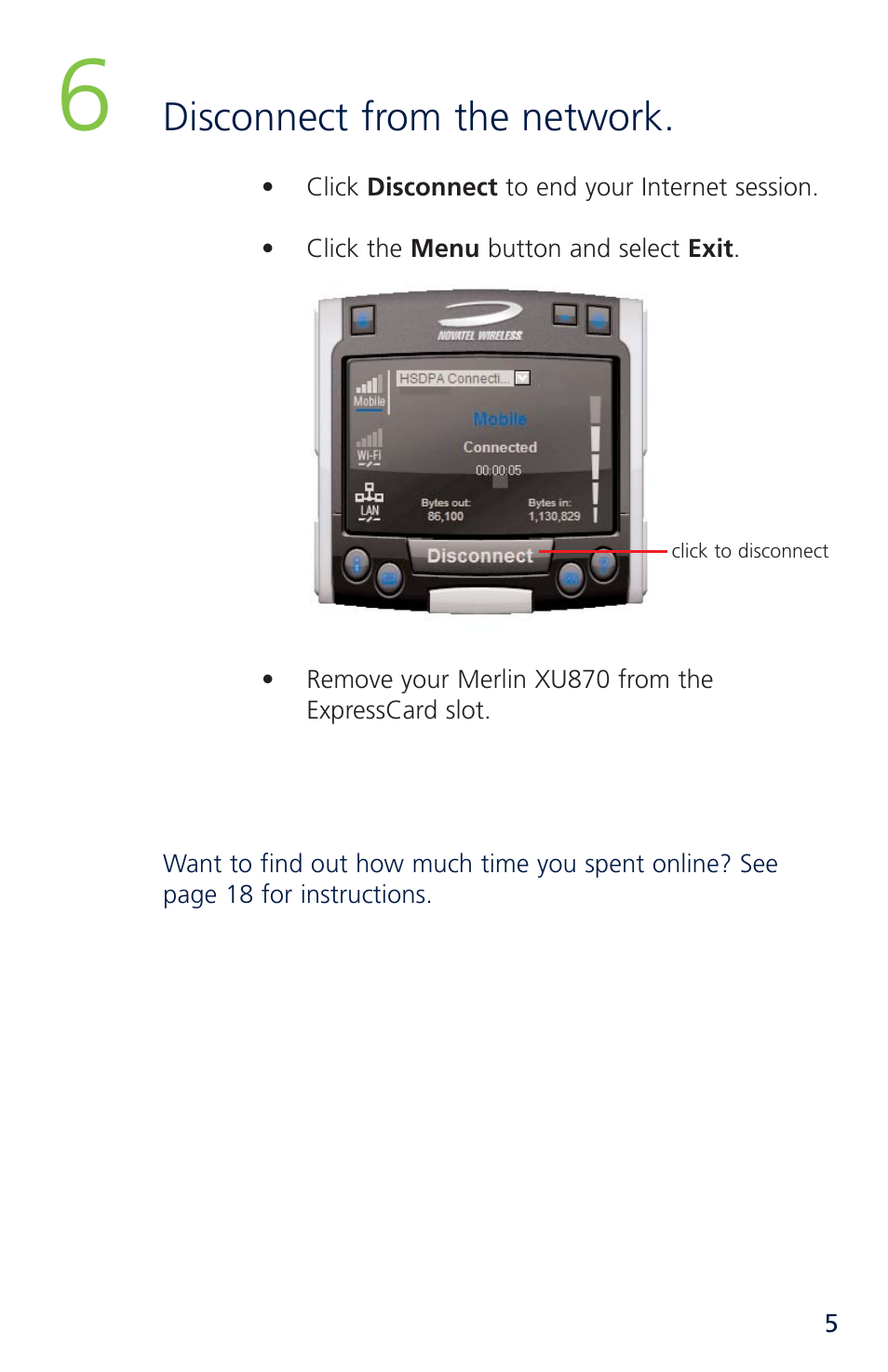 Disconnect from the network | Novatel Merlin XU870 User Manual | Page 11 / 53