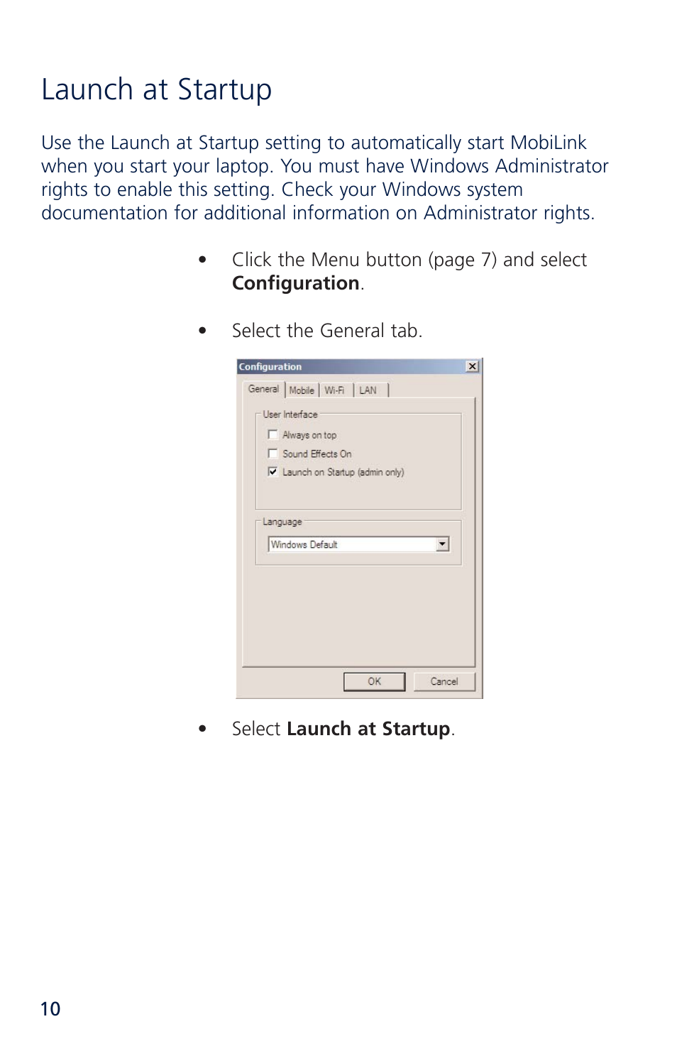 Launch at startup | Novatel Merlin XU870 User Manual | Page 16 / 53