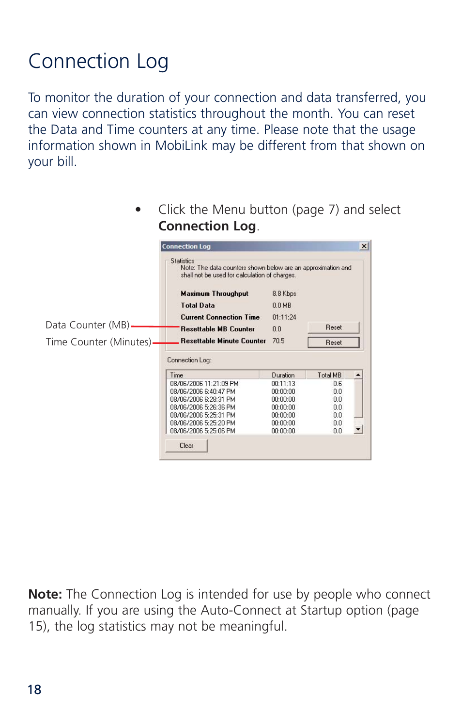 Connection log | Novatel Merlin XU870 User Manual | Page 24 / 53