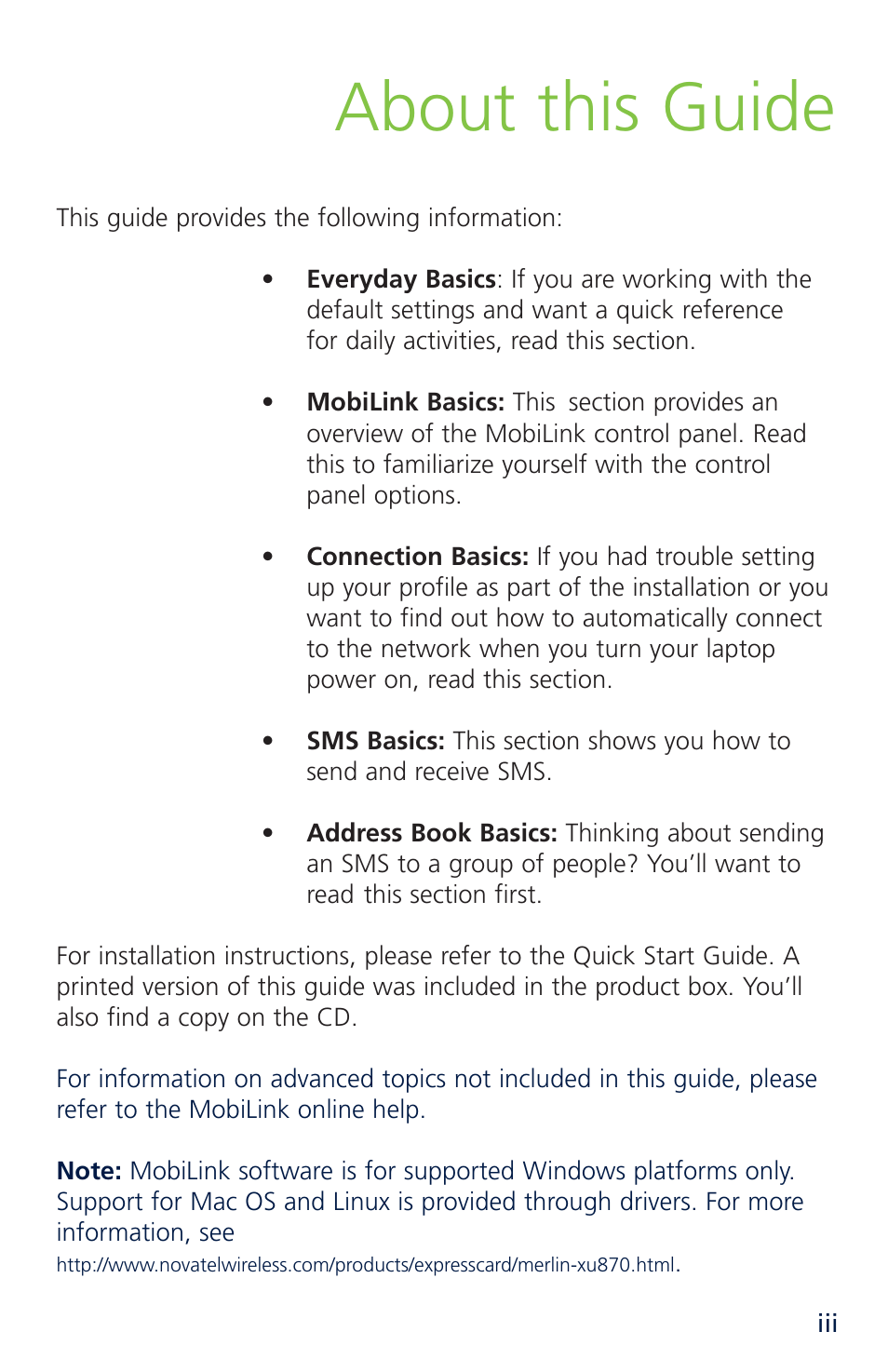 About this guide | Novatel Merlin XU870 User Manual | Page 5 / 53
