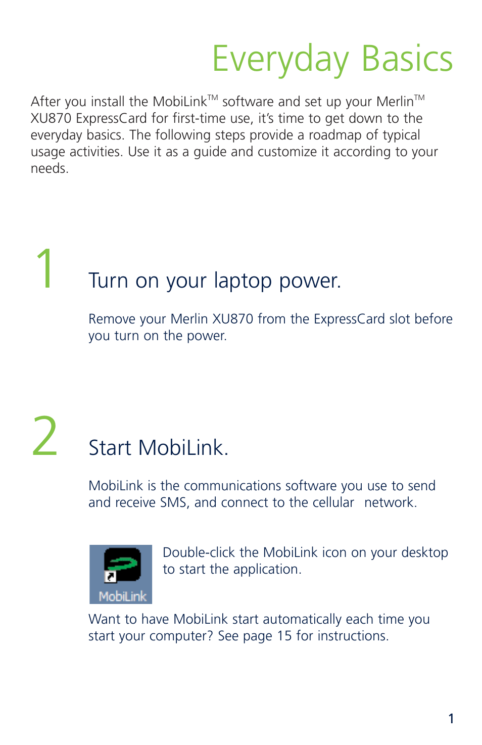 Everyday basics | Novatel Merlin XU870 User Manual | Page 7 / 53