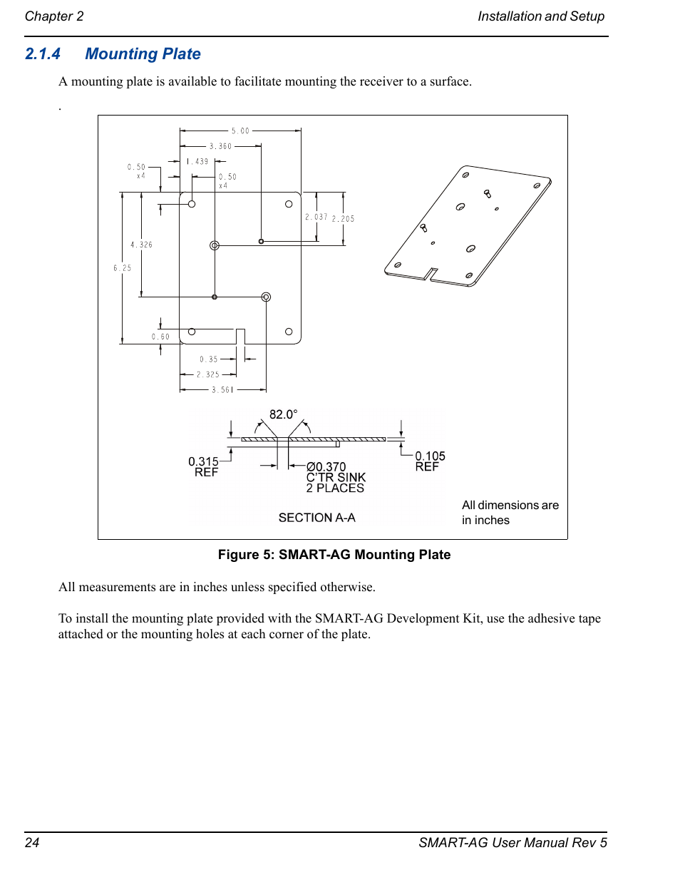 4 mounting plate, Smart-ag mounting plate | Novatel GNSS Receiver and Antenna SMART-AG User Manual | Page 24 / 92