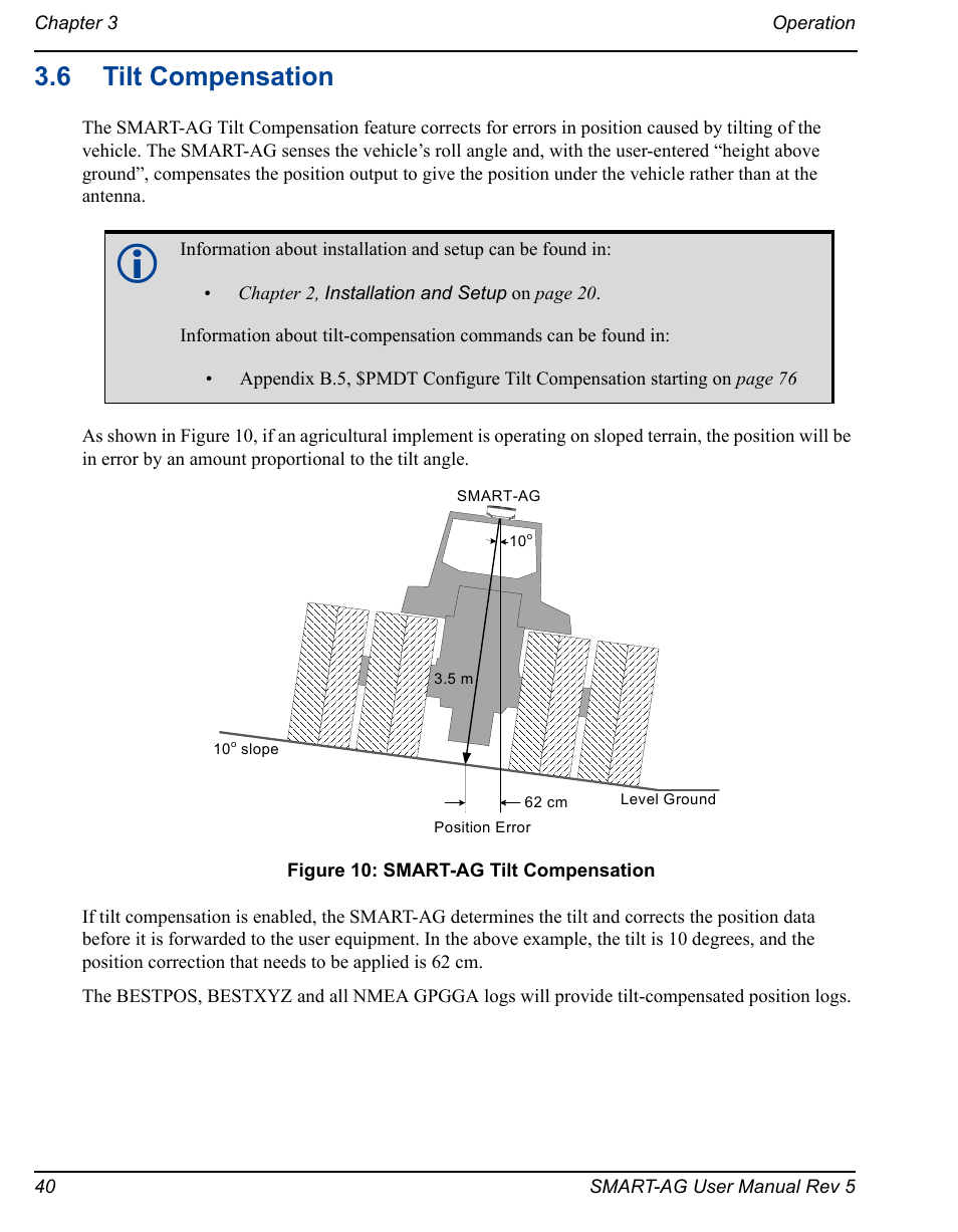 6 tilt compensation, Smart-ag tilt compensation | Novatel GNSS Receiver and Antenna SMART-AG User Manual | Page 40 / 92