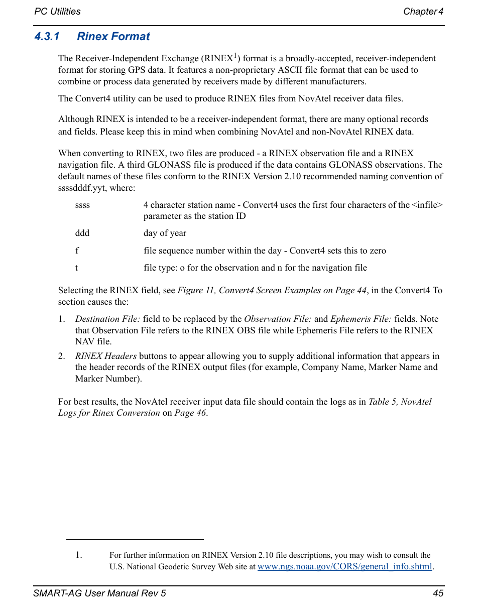 1 rinex format | Novatel GNSS Receiver and Antenna SMART-AG User Manual | Page 45 / 92