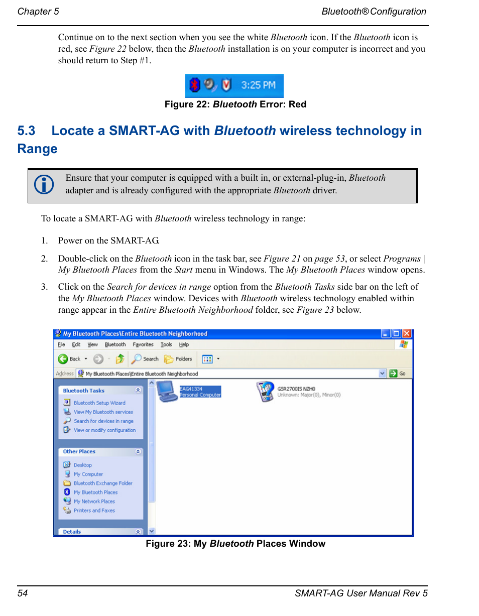 Bluetooth error: red, My bluetooth places window | Novatel GNSS Receiver and Antenna SMART-AG User Manual | Page 54 / 92