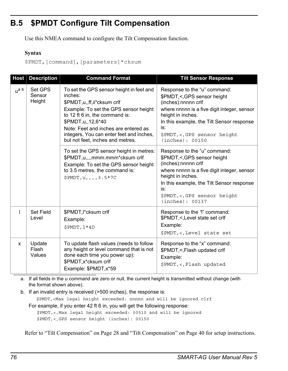B.5 $pmdt configure tilt compensation, Pmdt configure tilt compensation | Novatel GNSS Receiver and Antenna SMART-AG User Manual | Page 76 / 92