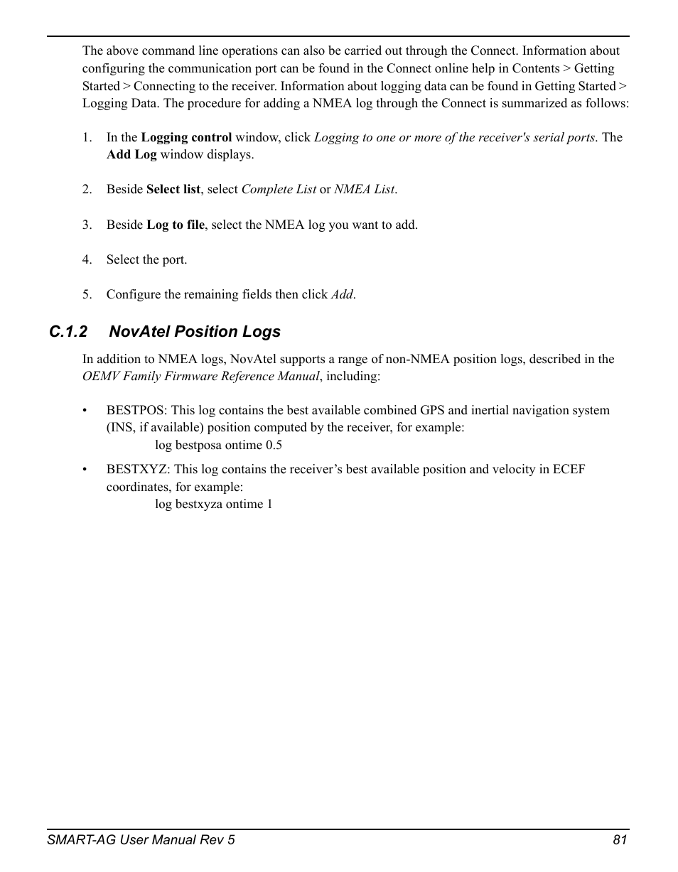 C.1.2 novatel position logs | Novatel GNSS Receiver and Antenna SMART-AG User Manual | Page 81 / 92