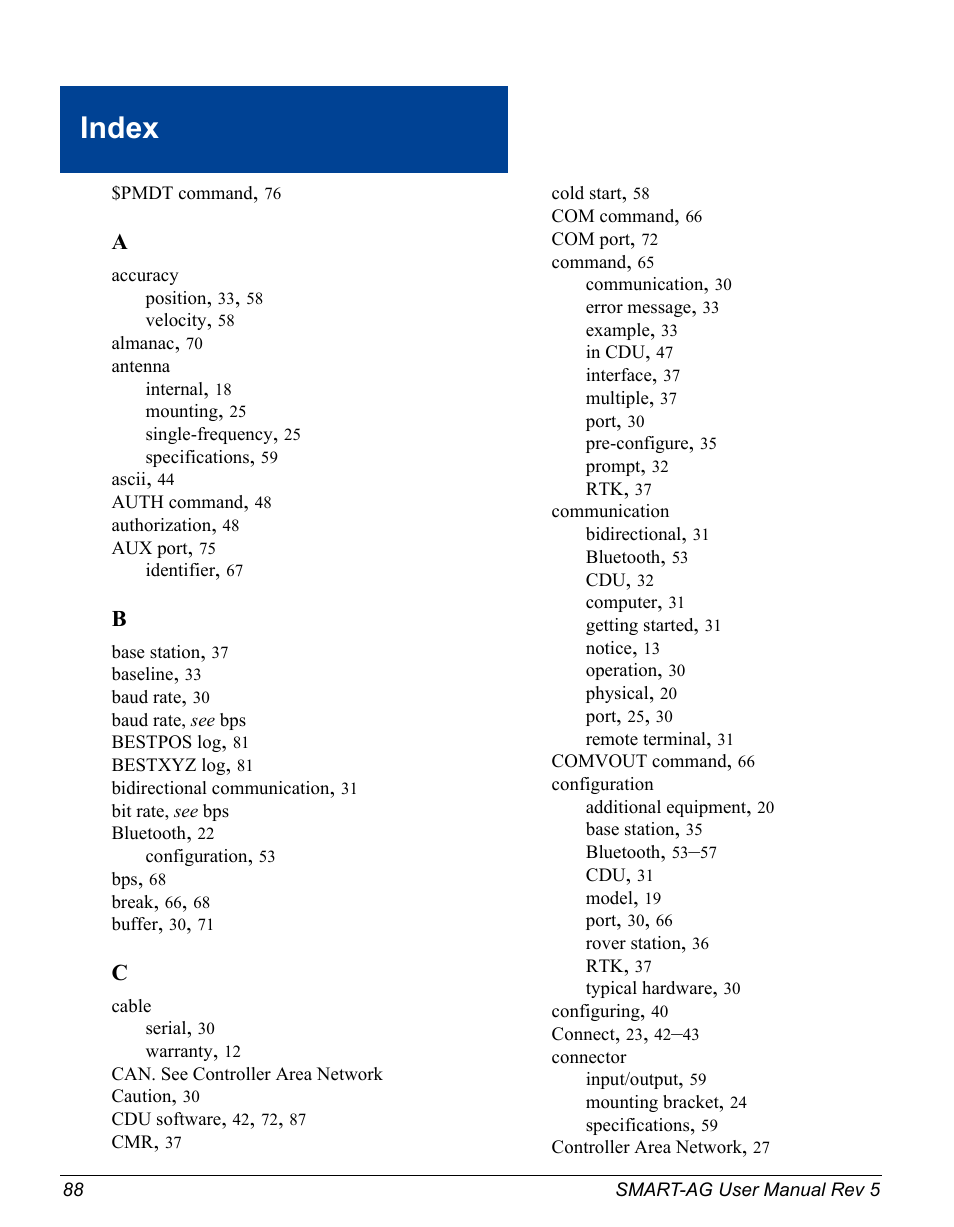 Index | Novatel GNSS Receiver and Antenna SMART-AG User Manual | Page 88 / 92