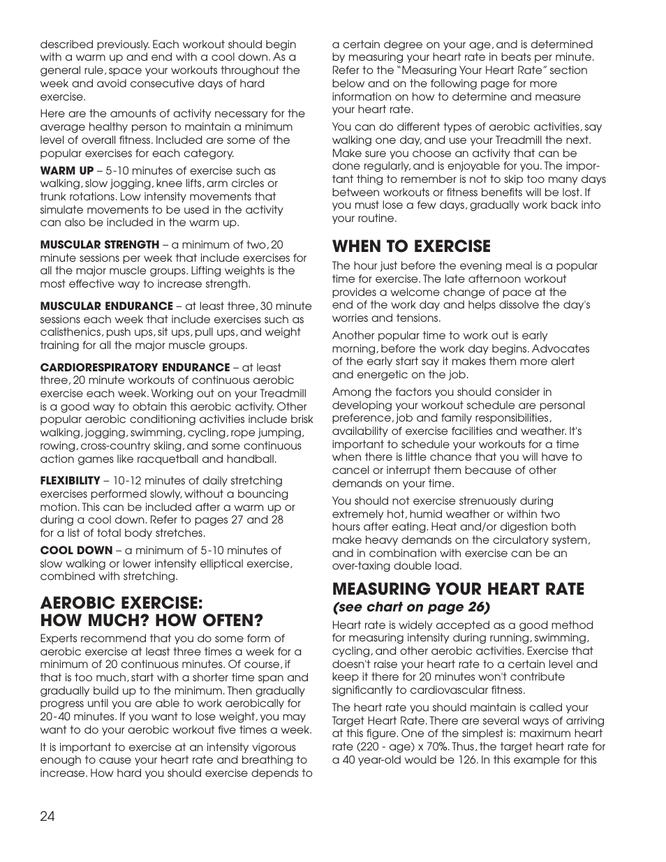 Aerobic exercise: how much? how often, When to exercise, Measuring your heart rate | New Balance 1800 User Manual | Page 25 / 35