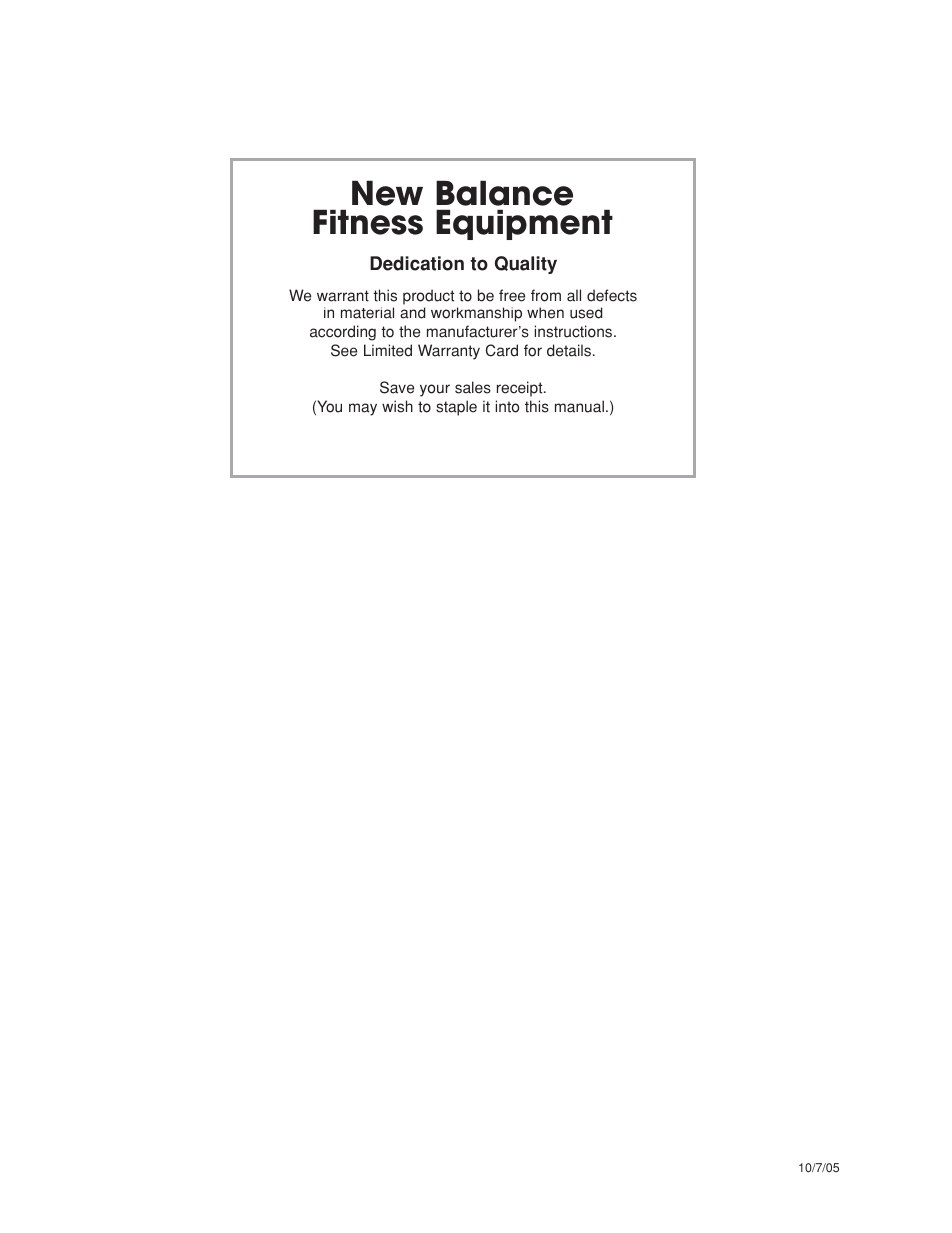 New balance fitness equipment | New Balance 1800 User Manual | Page 35 / 35