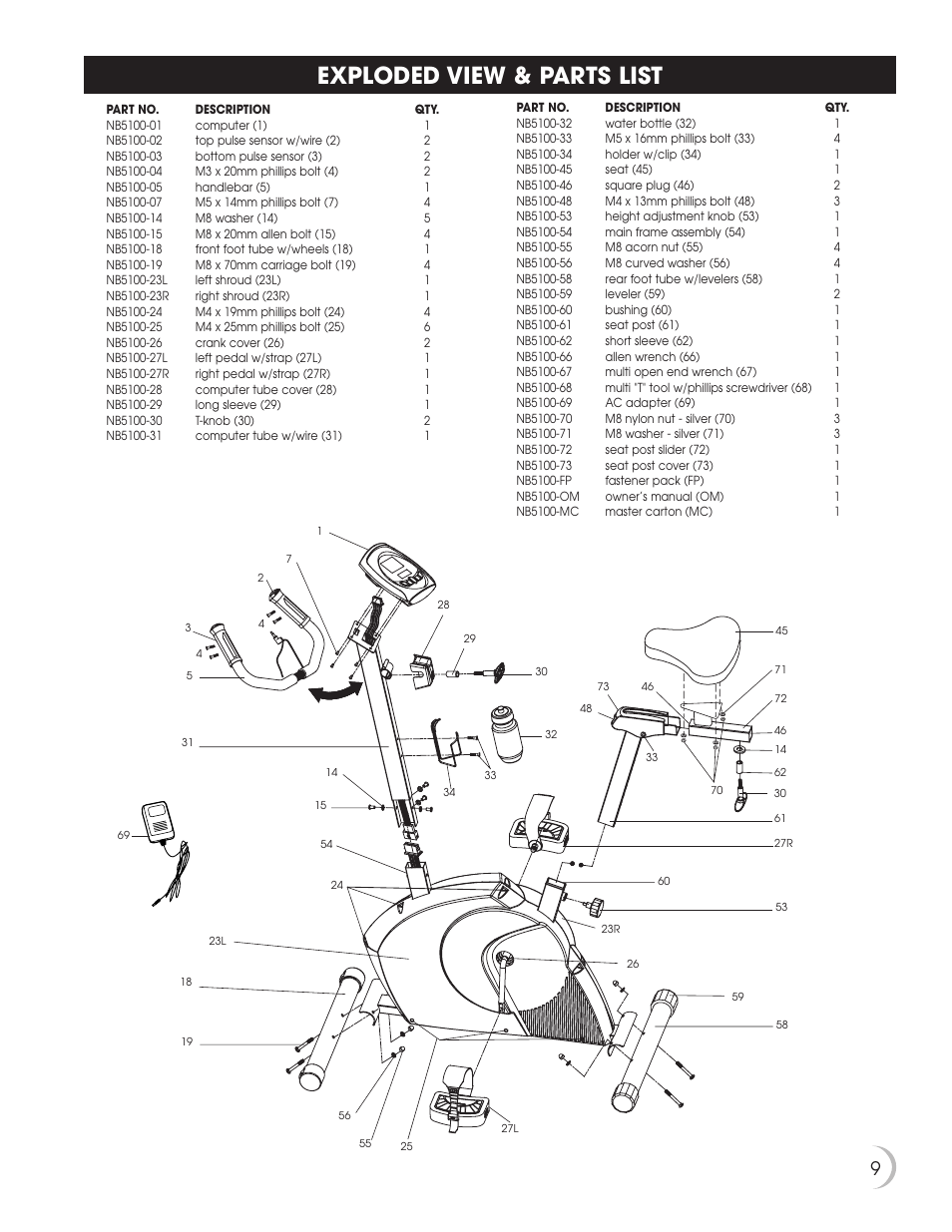 Exploded view & parts list | New Balance 5K 5100 User Manual | Page 10 / 26