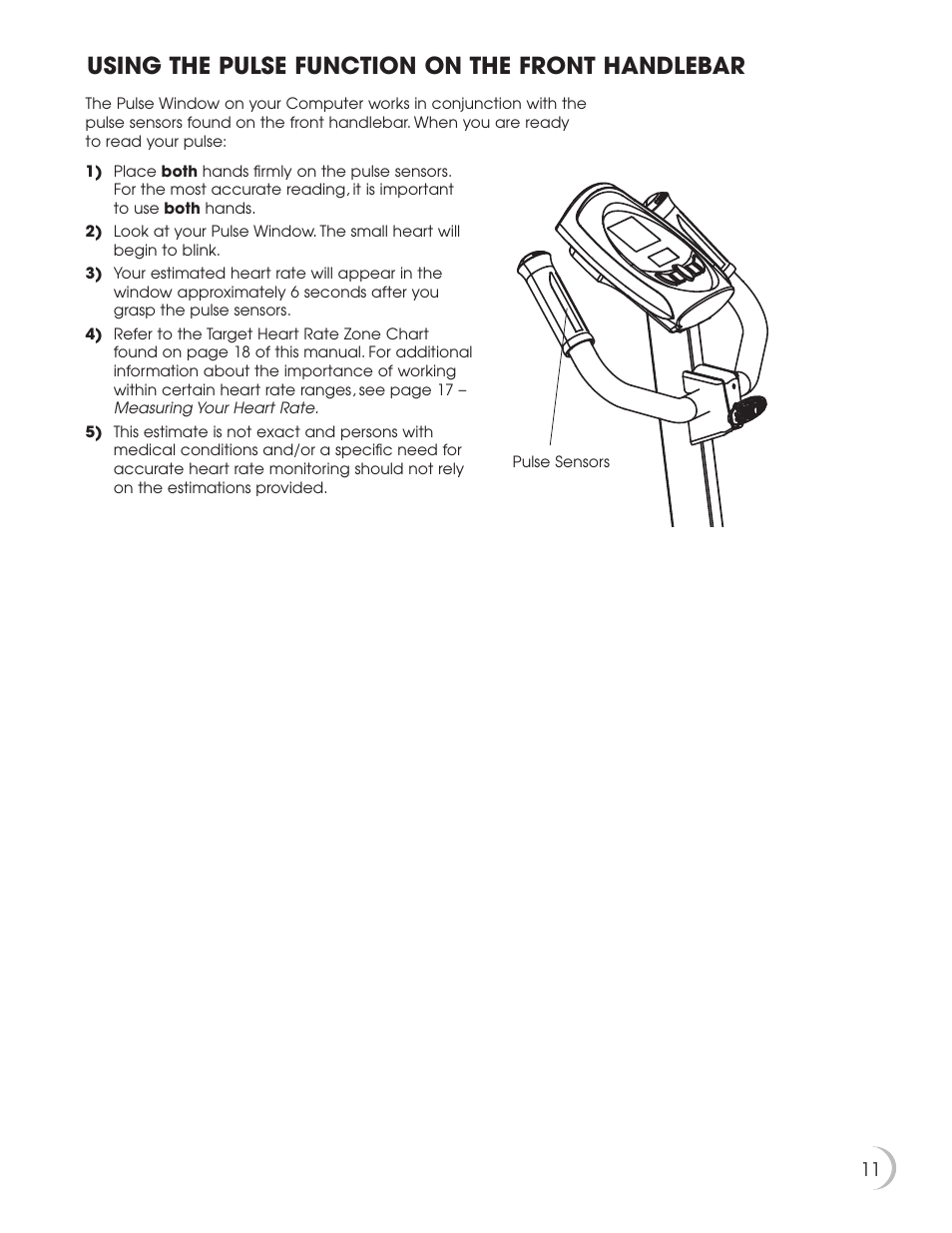 Using the pulse function on the front handlebar | New Balance 5K 5100 User Manual | Page 12 / 26