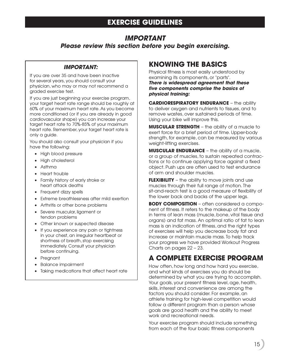 Important, Exercise guidelines, Knowing the basics | A complete exercise program | New Balance 5K 5100 User Manual | Page 16 / 26