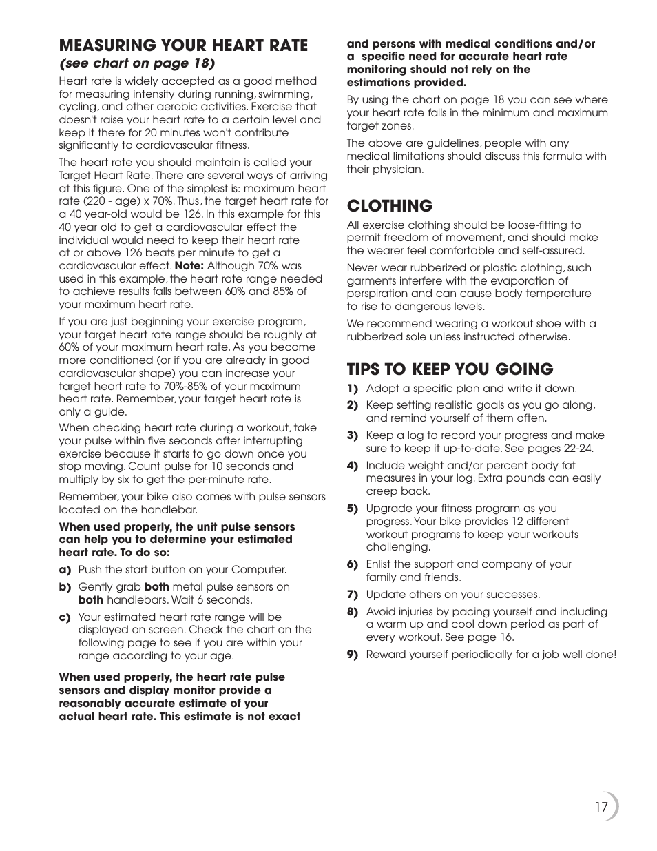 Measuring your heart rate, Clothing, Tips to keep you going | New Balance 5K 5100 User Manual | Page 18 / 26