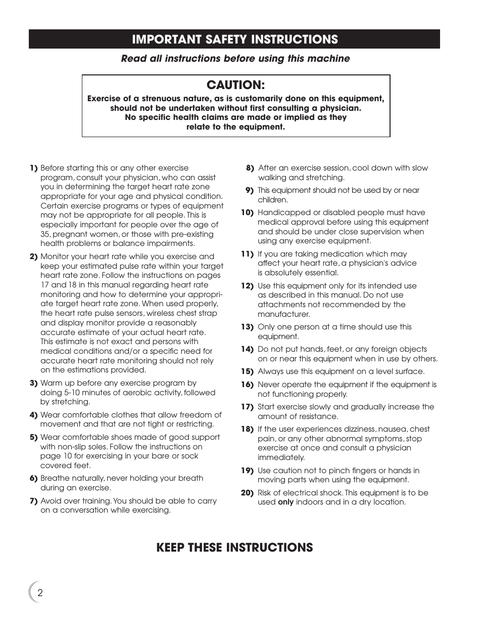 Important safety instructions, Caution, Keep these instructions | New Balance 5K 5100 User Manual | Page 3 / 26