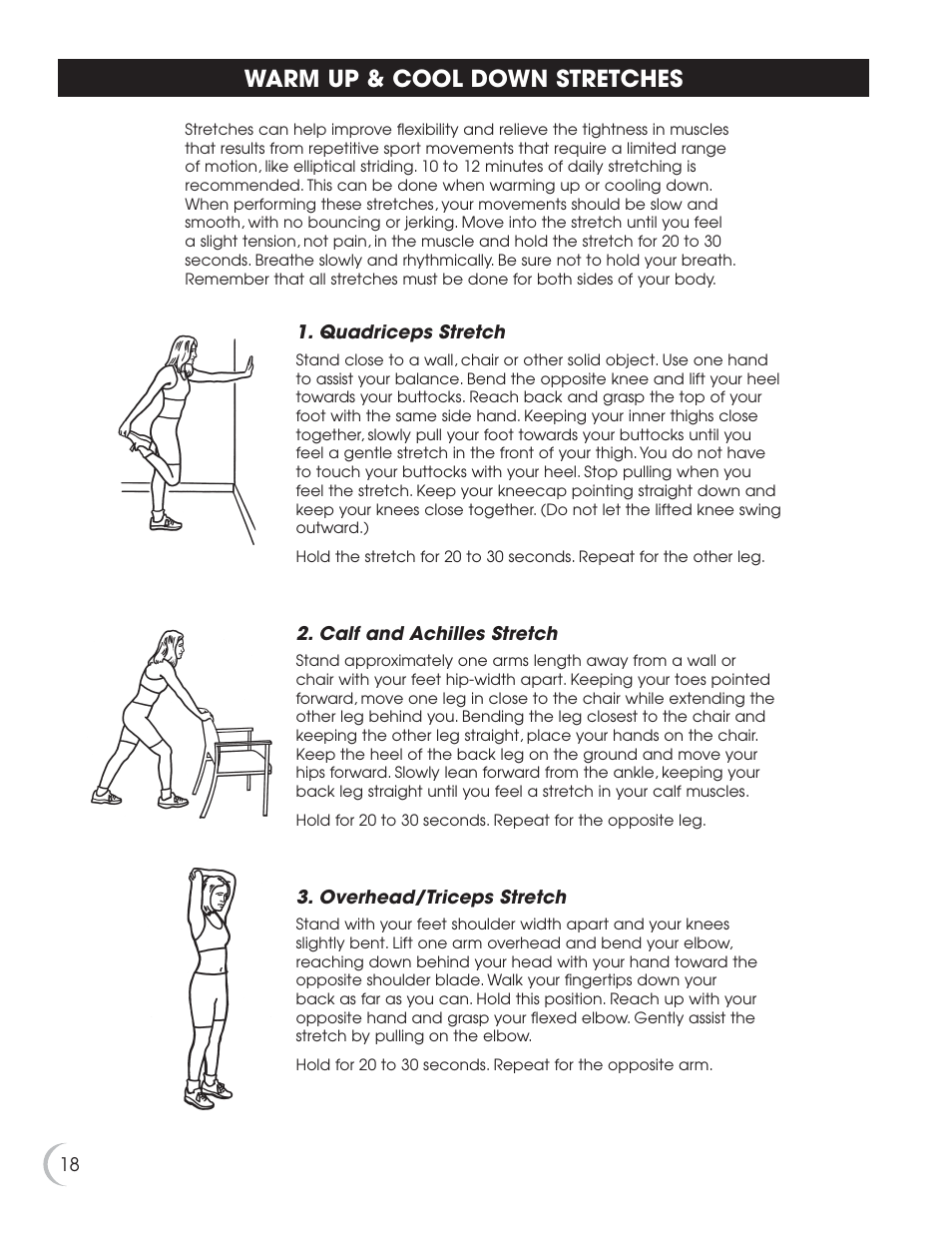 Warm up & cool down stretches | New Balance 8.0e User Manual | Page 19 / 26