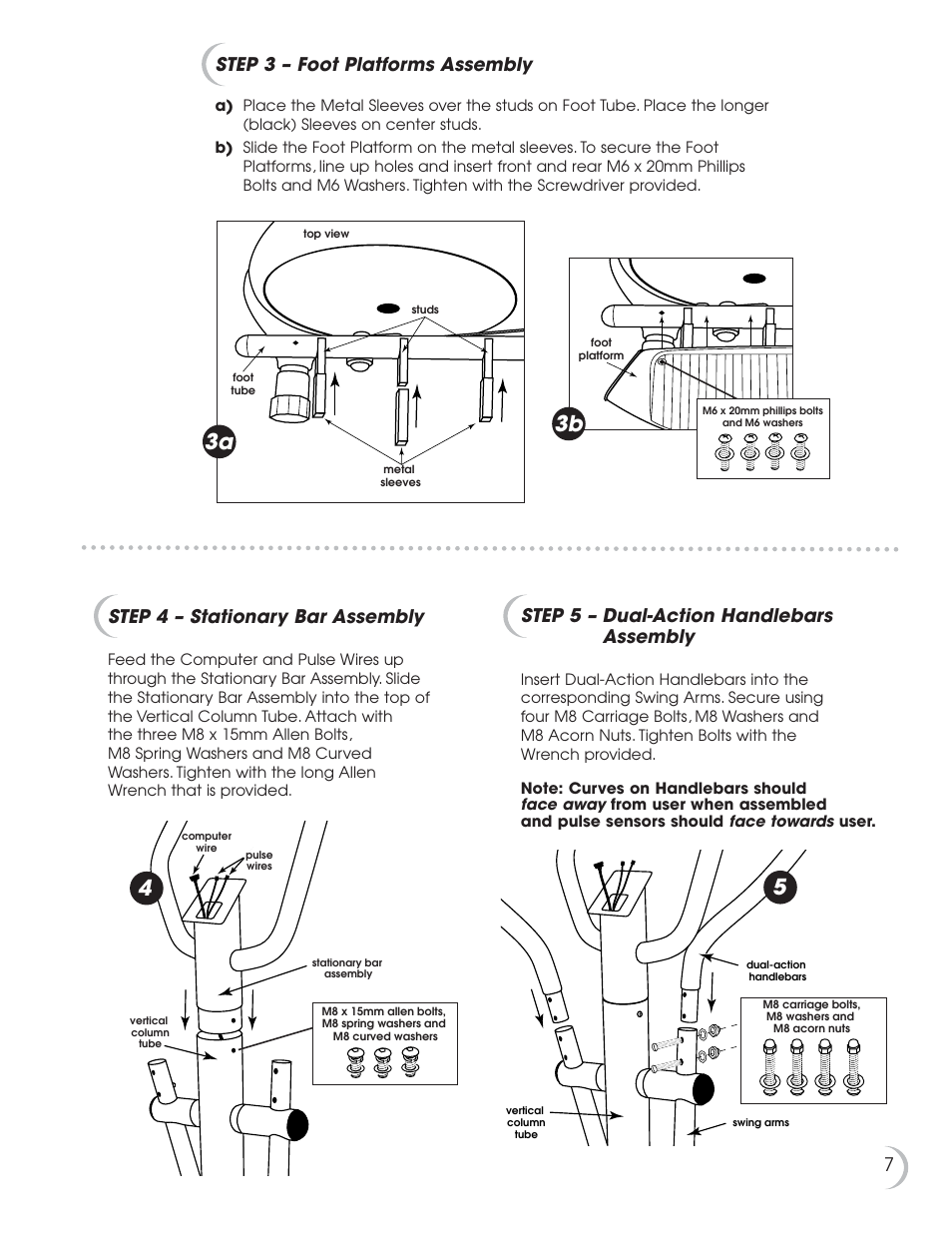 3a 3b, 7step 3 – foot platforms assembly, Step 4 – stationary bar assembly | Step 5 – dual-action handlebars assembly | New Balance 8.0e User Manual | Page 8 / 26