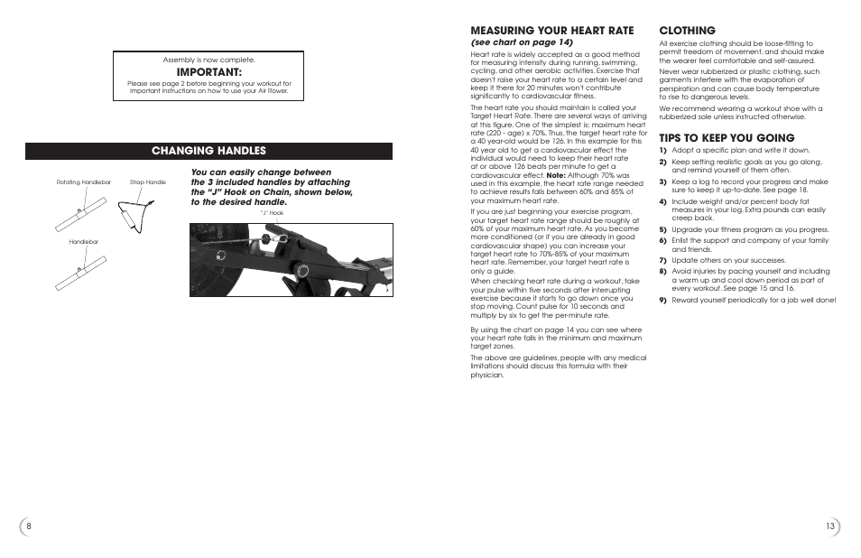Important, Measuring your heart rate, Clothing | Tips to keep you going, Changing handles | New Balance 3300 User Manual | Page 9 / 11