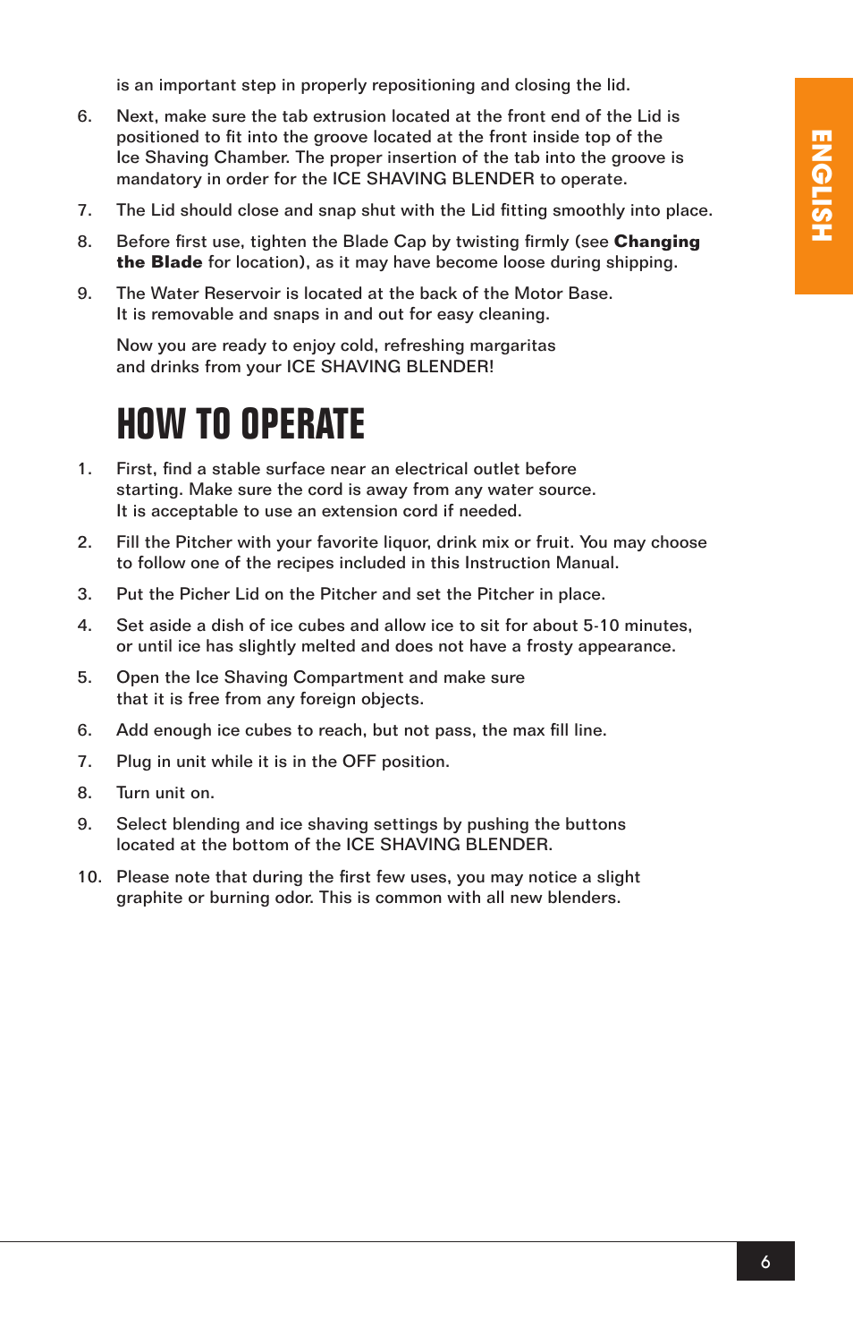 How to operate, English | Nostalgia Electrics MARGARITA OASIS MOS-400 User Manual | Page 8 / 14