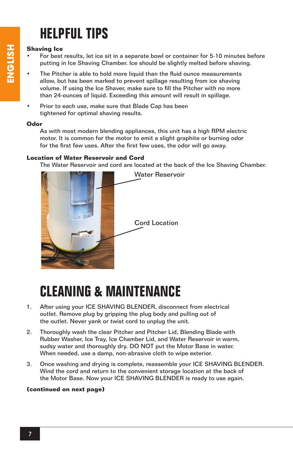 Helpful tips, Cleaning & maintenance, English | Nostalgia Electrics MARGARITA OASIS MOS-400 User Manual | Page 9 / 14