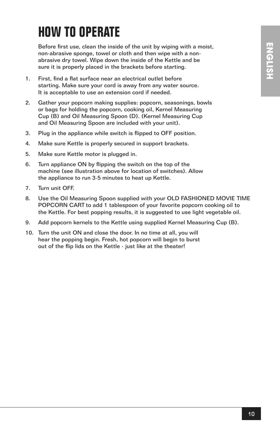 How to operate, English | Nostalgia Electrics CCP200 User Manual | Page 12 / 44