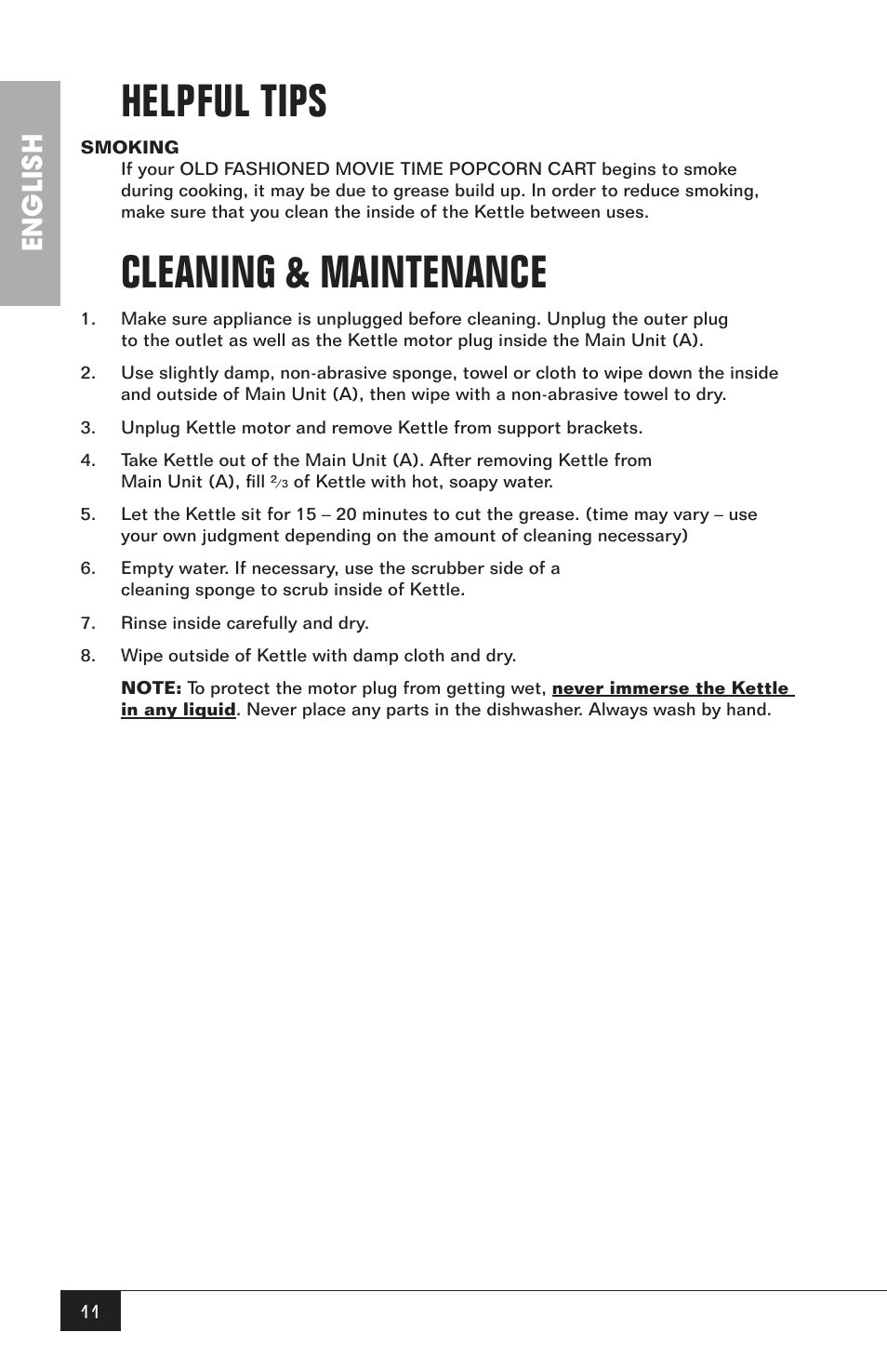 Helpful tips, Cleaning & maintenance, English | Nostalgia Electrics CCP200 User Manual | Page 13 / 44