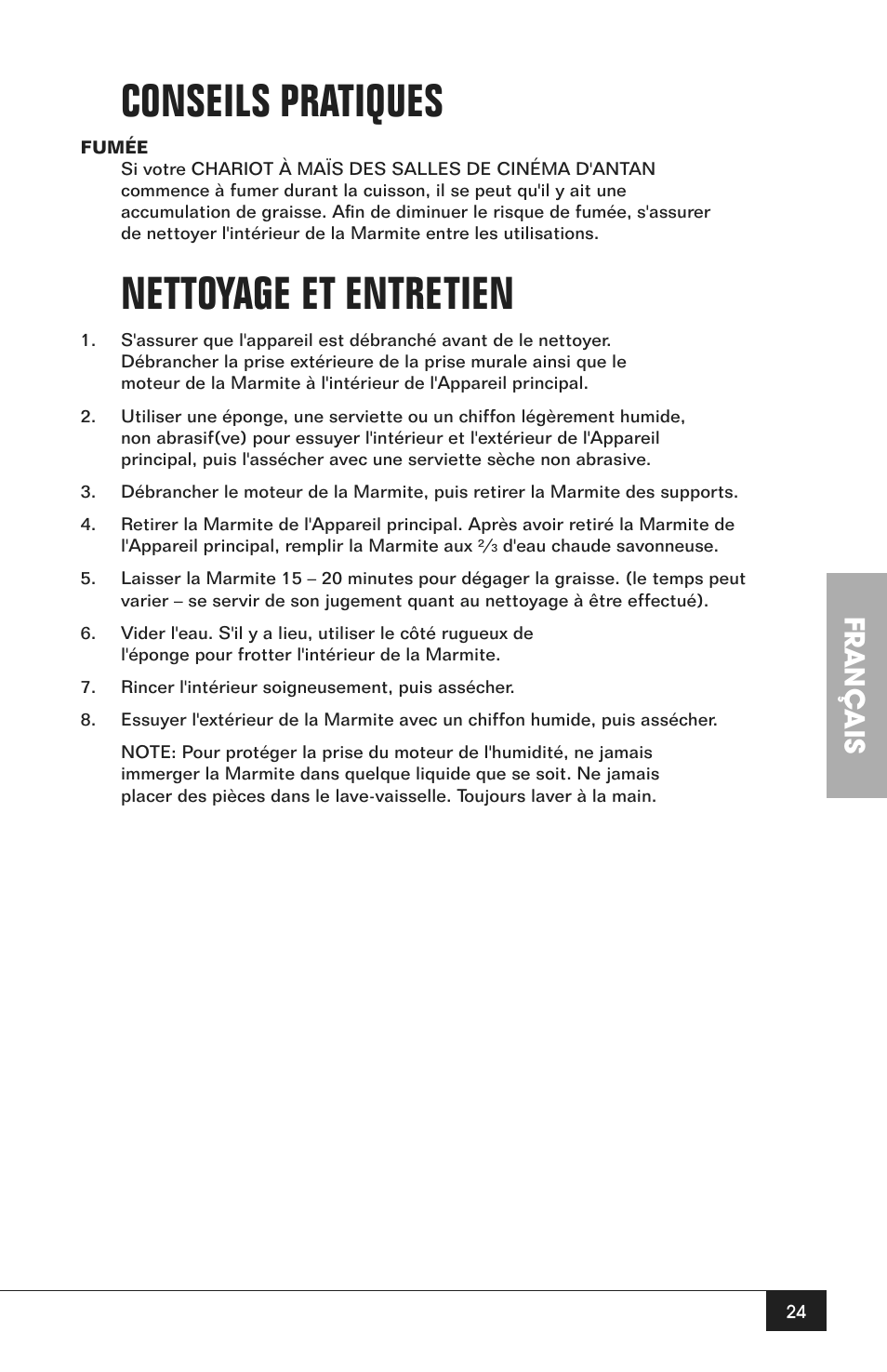 Conseils pratiques, Nettoyage et entretien, Français | Nostalgia Electrics CCP200 User Manual | Page 26 / 44