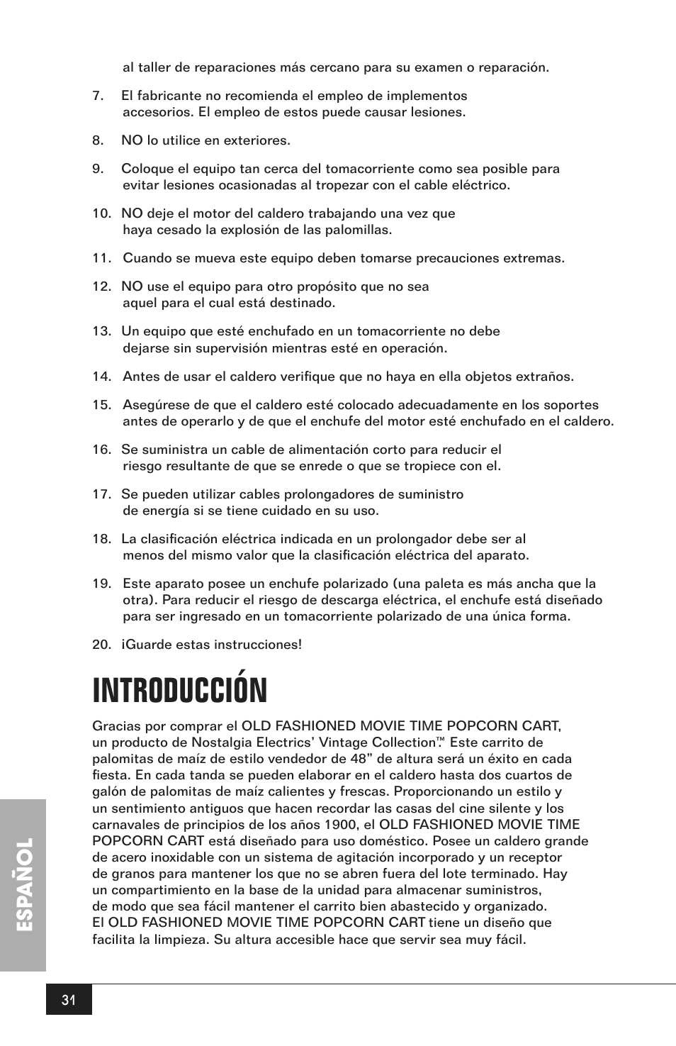 Introducción, Esp añol | Nostalgia Electrics CCP200 User Manual | Page 33 / 44