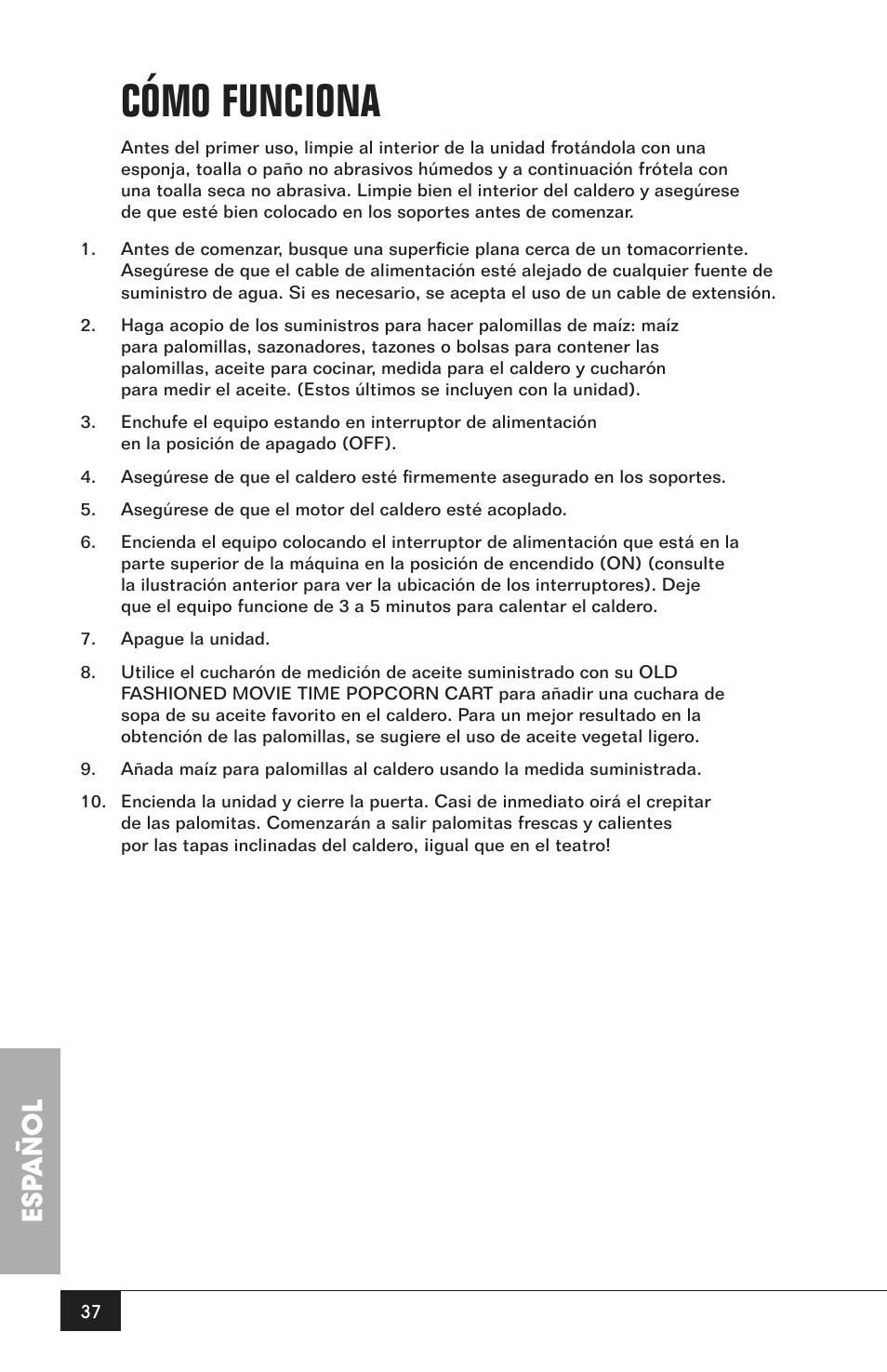 Cómo funciona, Esp añol | Nostalgia Electrics CCP200 User Manual | Page 39 / 44