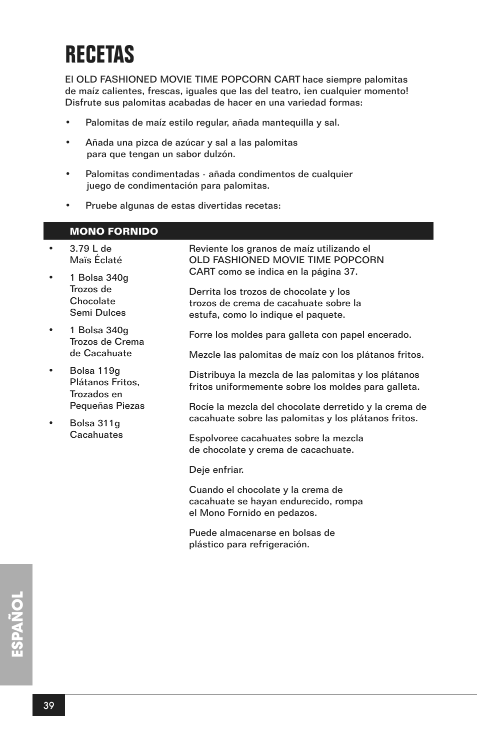 Recetas, Esp añol | Nostalgia Electrics CCP200 User Manual | Page 41 / 44