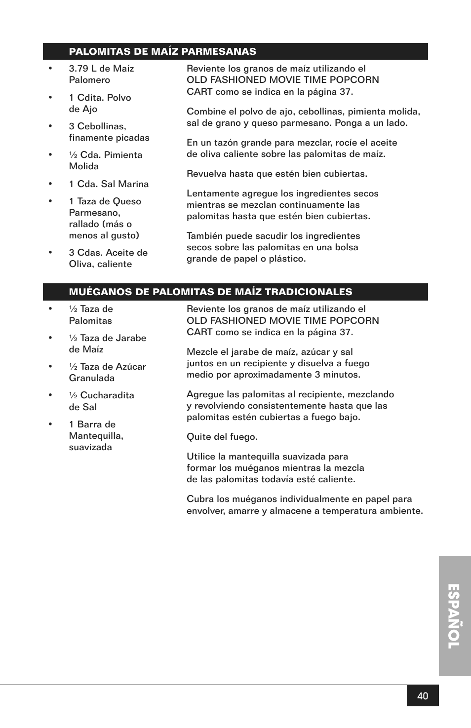 Esp añol | Nostalgia Electrics CCP200 User Manual | Page 42 / 44