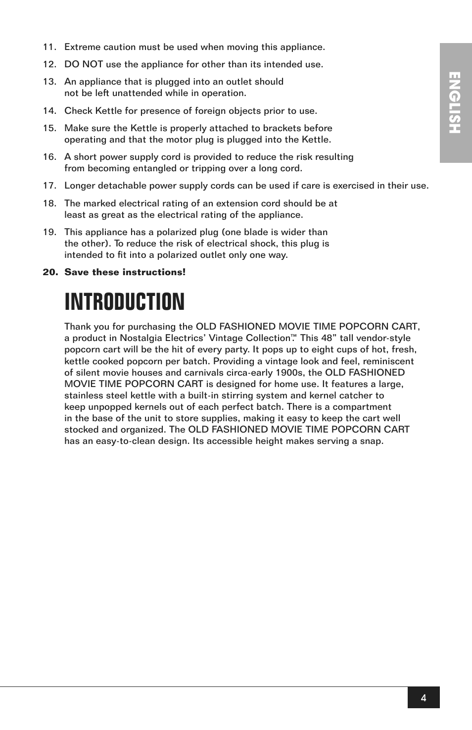 Introduction, English | Nostalgia Electrics CCP200 User Manual | Page 6 / 44