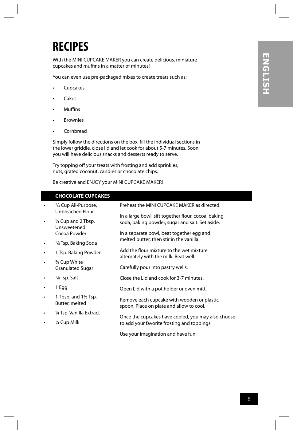 Recipes, En g li s h | Nostalgia Electrics CKM100 User Manual | Page 10 / 42