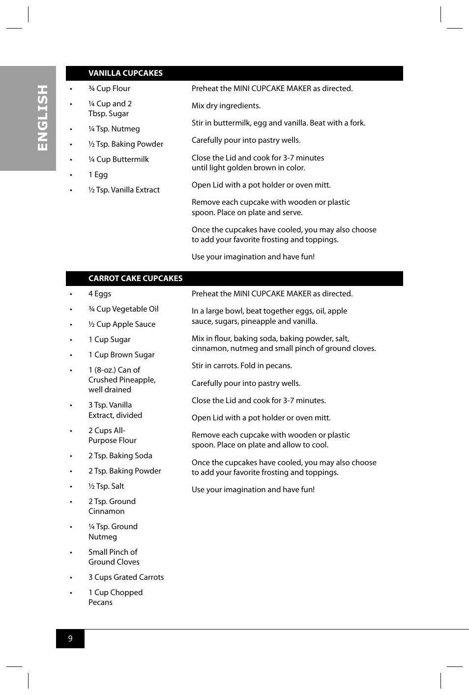 En g li s h | Nostalgia Electrics CKM100 User Manual | Page 11 / 42