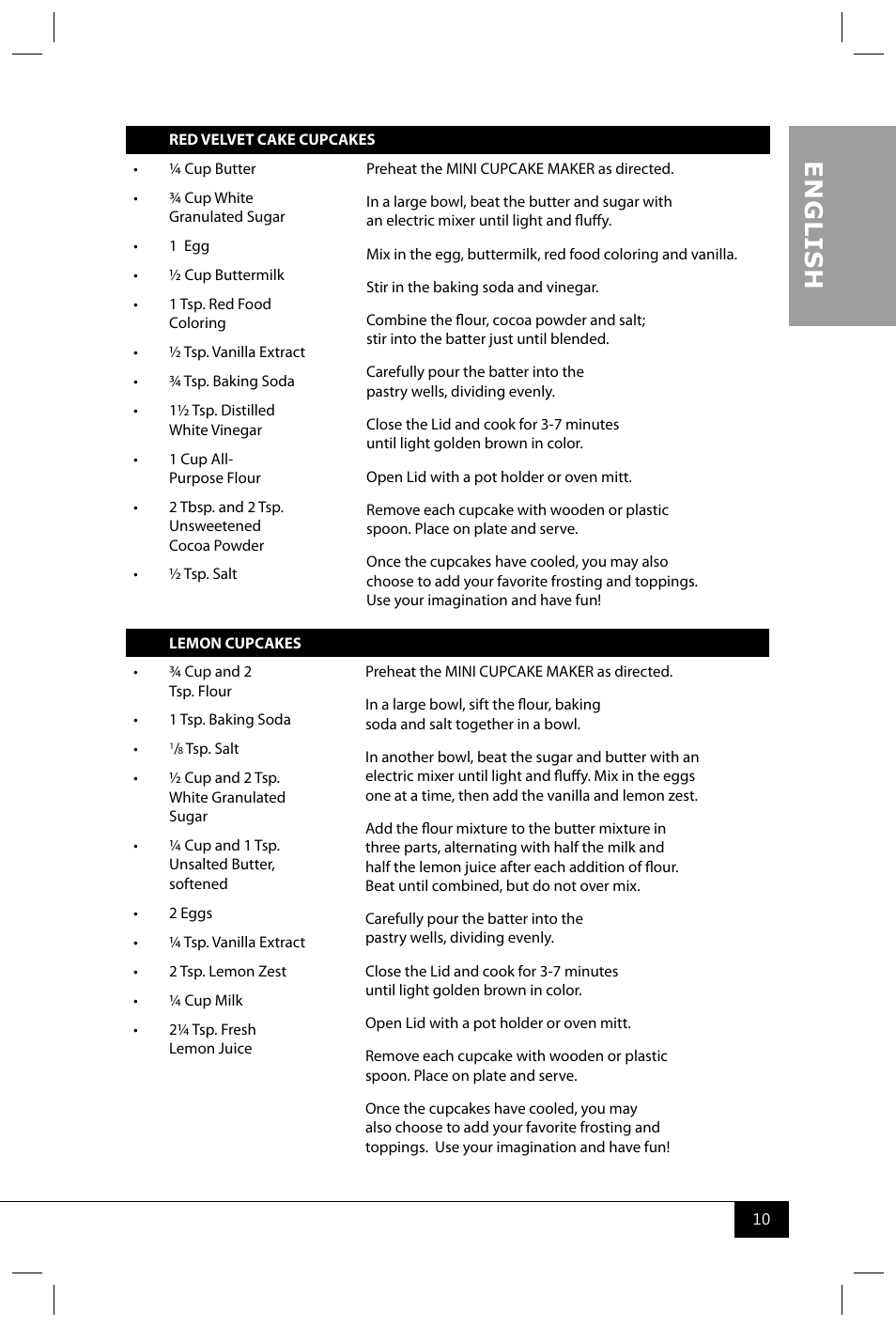 En g li s h | Nostalgia Electrics CKM100 User Manual | Page 12 / 42