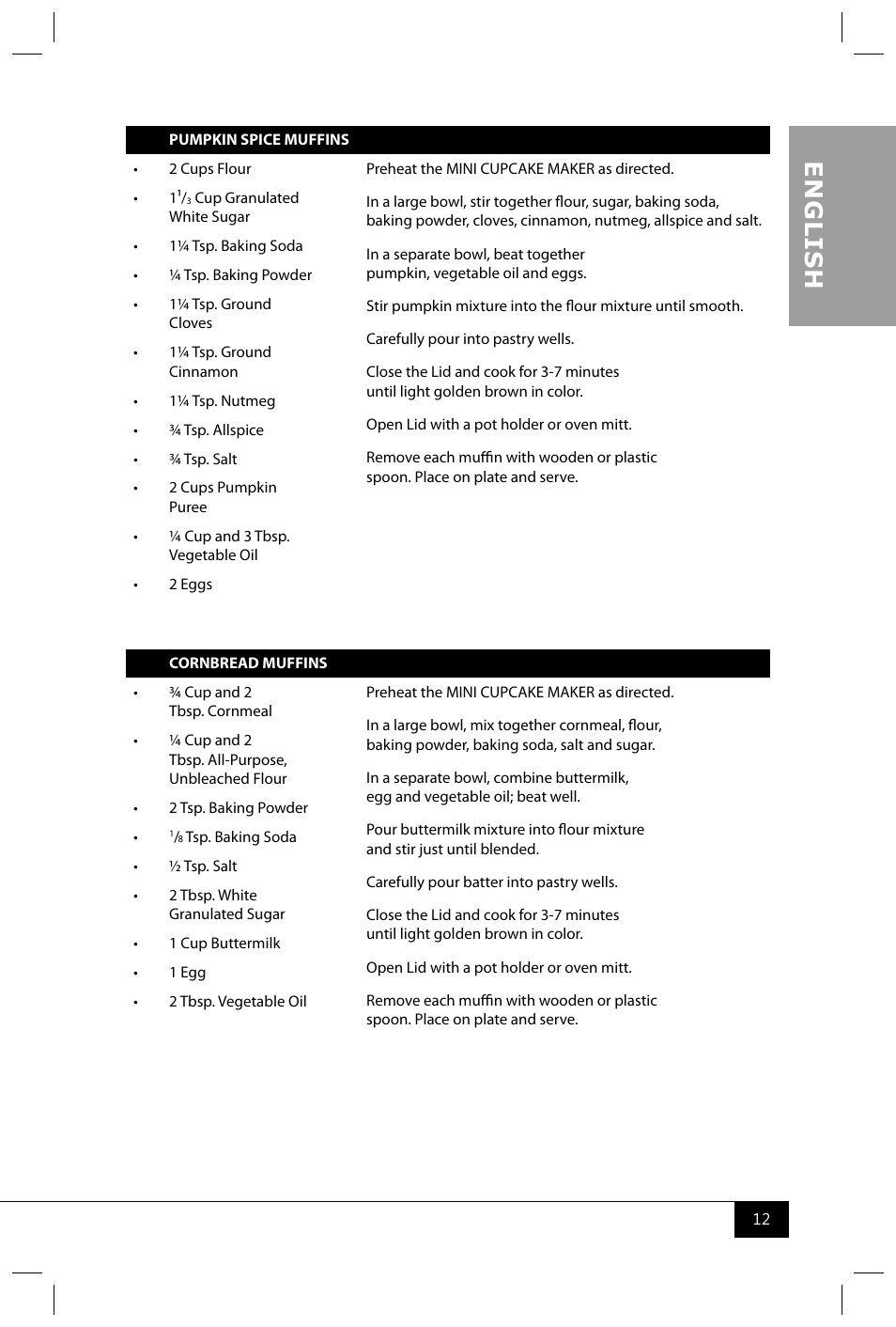 En g li s h | Nostalgia Electrics CKM100 User Manual | Page 14 / 42