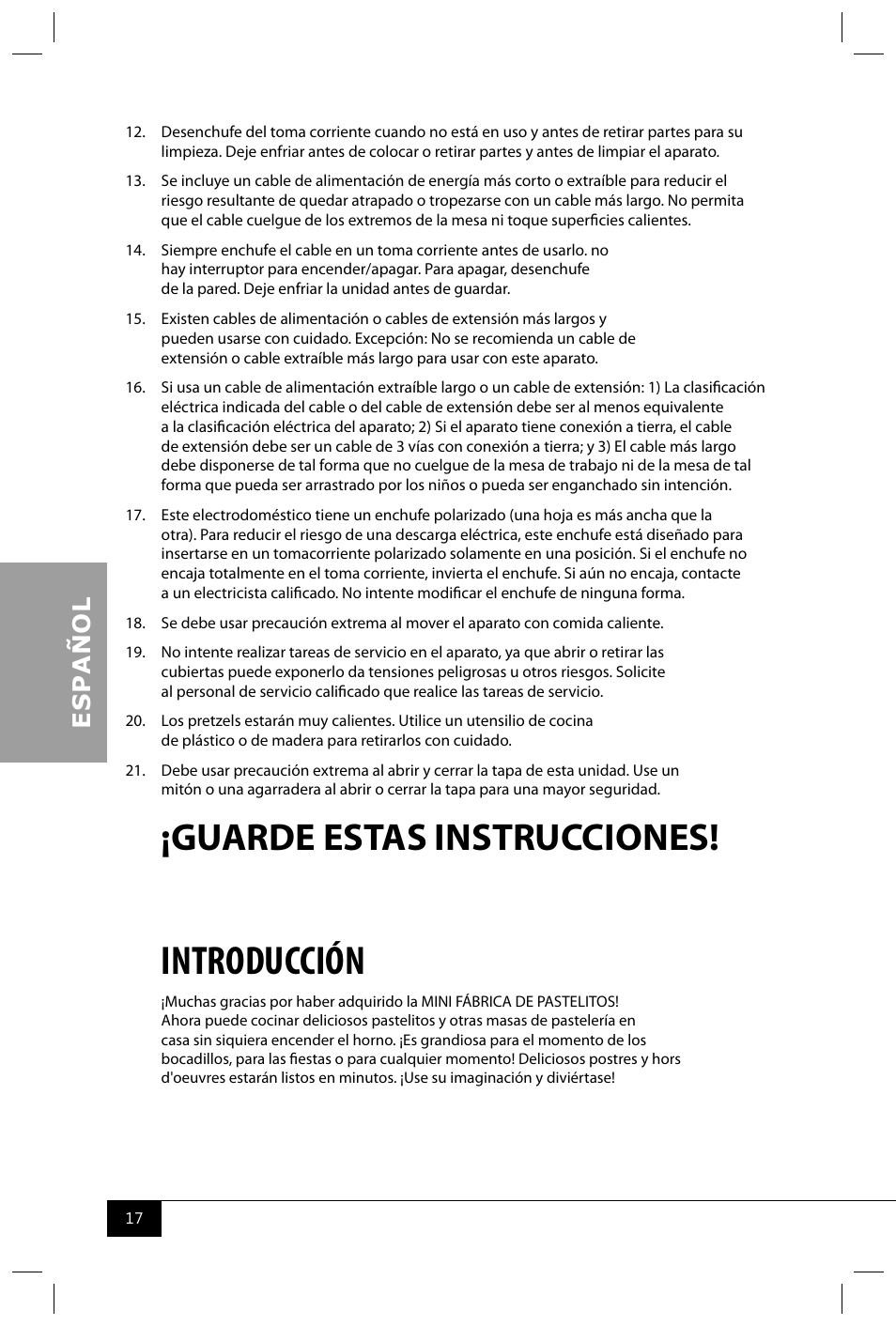 Introducción, Guarde estas instrucciones | Nostalgia Electrics CKM100 User Manual | Page 19 / 42