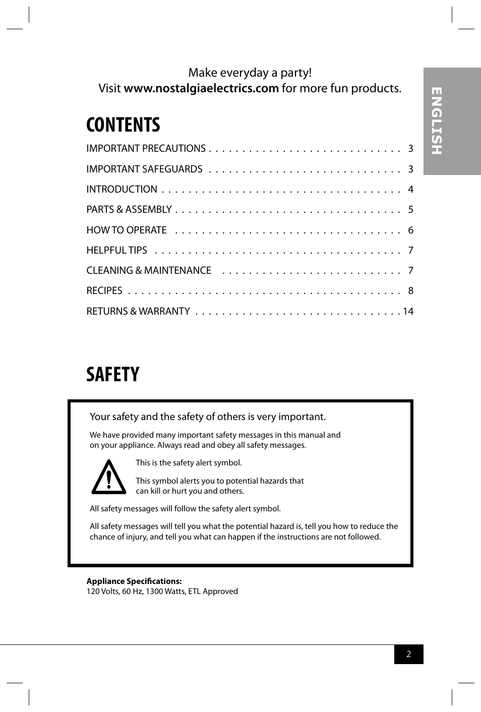 Nostalgia Electrics CKM100 User Manual | Page 4 / 42