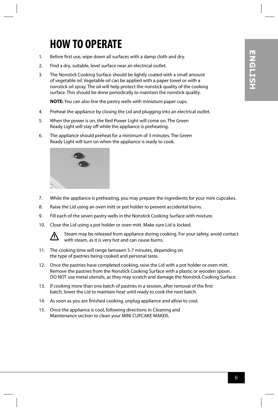 How to operate, En g li s h | Nostalgia Electrics CKM100 User Manual | Page 8 / 42