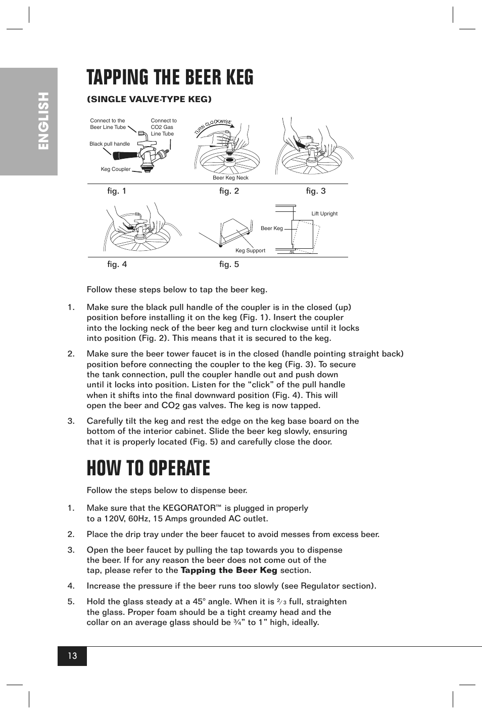 Tapping the beer keg, How to operate, English | Nostalgia Electrics KRS-2150 User Manual | Page 15 / 20