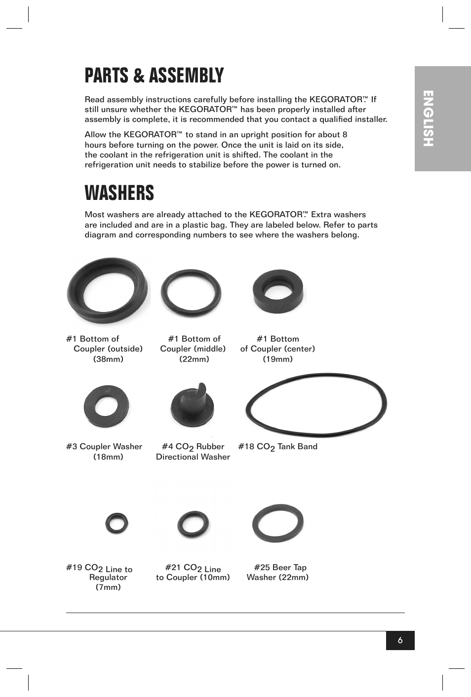 Parts & assembly, Washers, English | Nostalgia Electrics KRS-2150 User Manual | Page 8 / 20