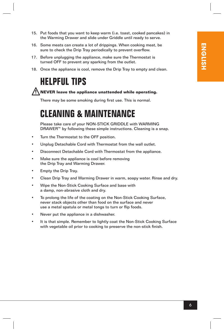 Helpful tips, Cleaning & maintenance, English | Nostalgia Electrics NGD-200 User Manual | Page 8 / 12