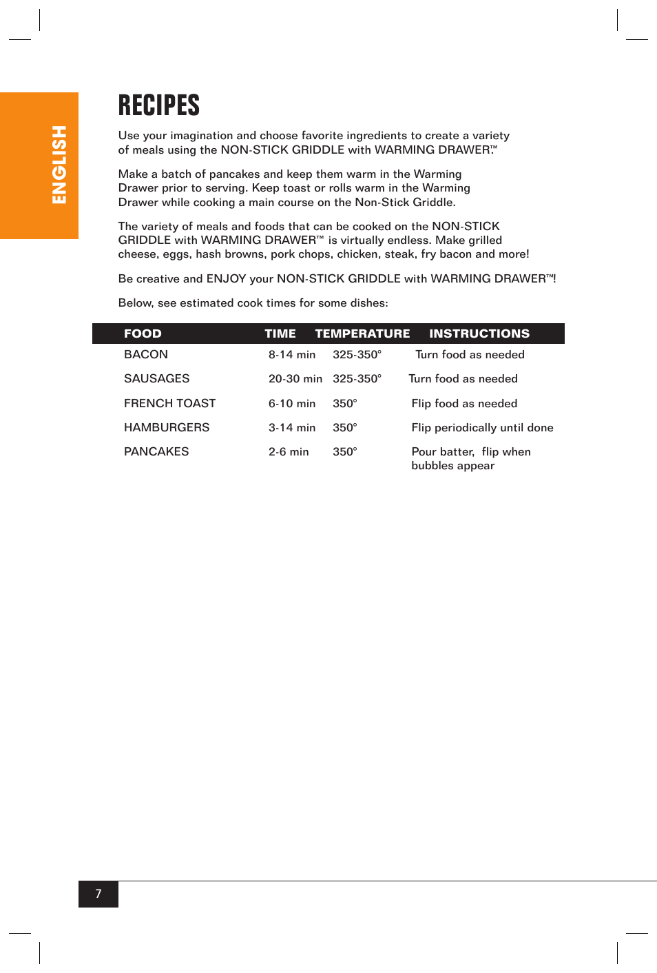 Recipes, English | Nostalgia Electrics NGD-200 User Manual | Page 9 / 12