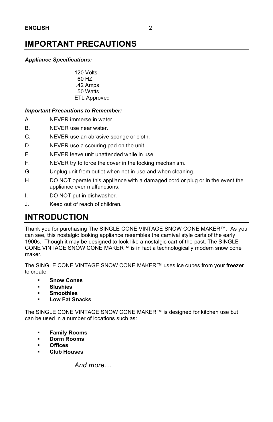 Important precautions, Introduction, And more | Nostalgia Electrics Vintage SCM-802 User Manual | Page 3 / 16