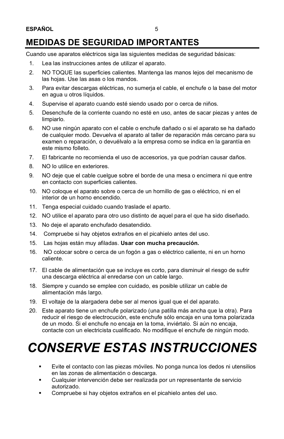 Conserve estas instrucciones, Medidas de seguridad importantes | Nostalgia Electrics Vintage SCM-802 User Manual | Page 6 / 16