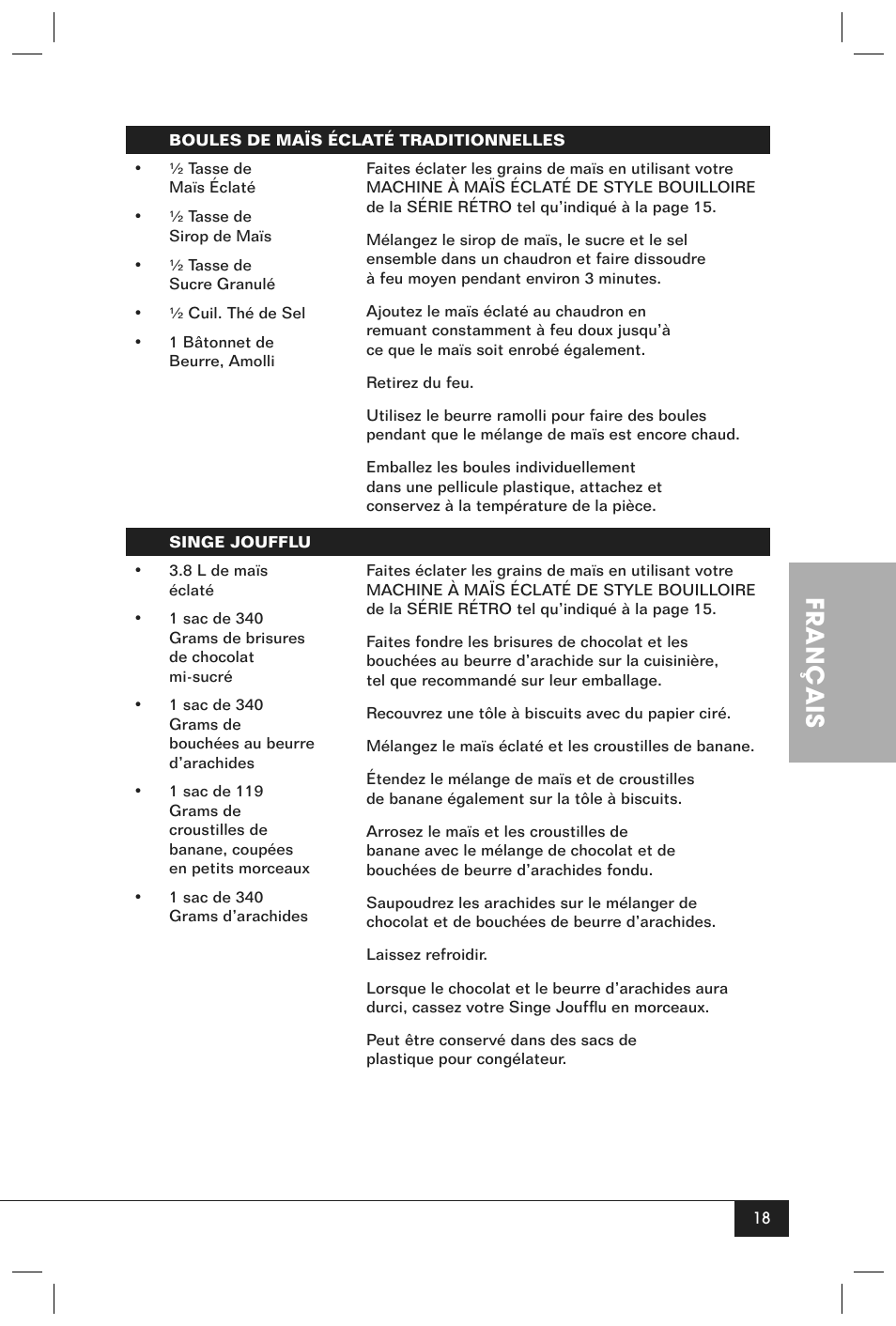 Français | Nostalgia Electrics RKP630SERIES User Manual | Page 20 / 32