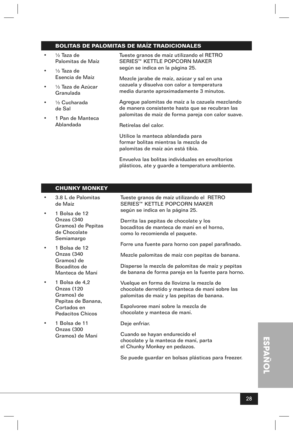 Esp añol | Nostalgia Electrics RKP630SERIES User Manual | Page 30 / 32