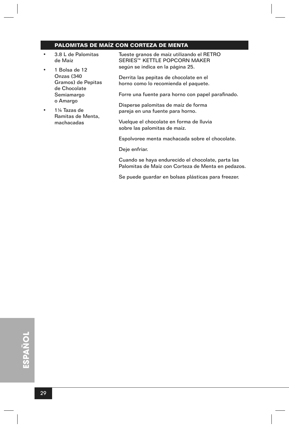 Esp añol | Nostalgia Electrics RKP630SERIES User Manual | Page 31 / 32