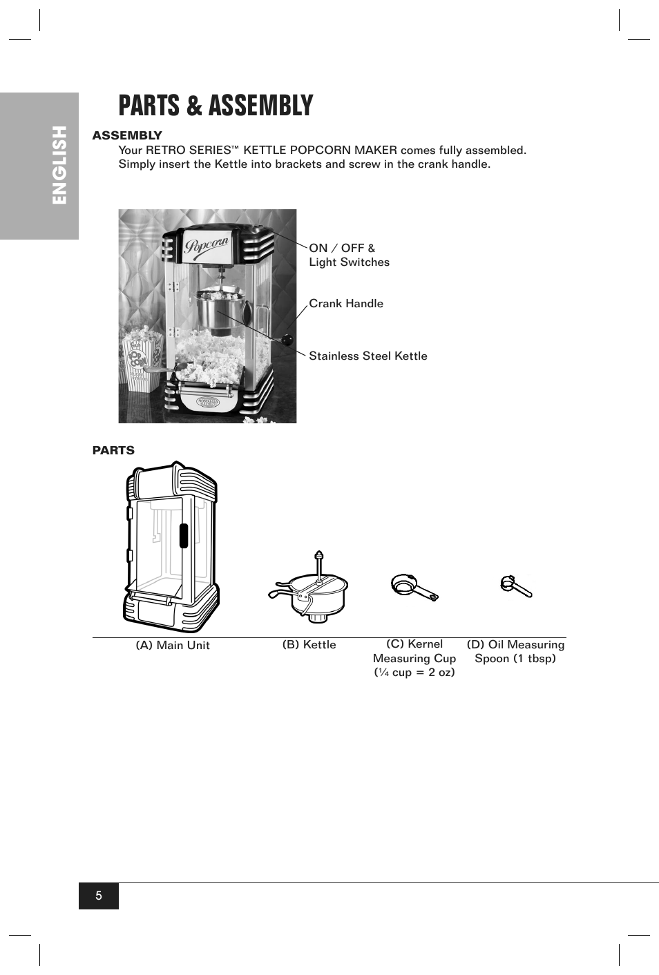 Parts & assembly, English | Nostalgia Electrics RKP630SERIES User Manual | Page 7 / 32