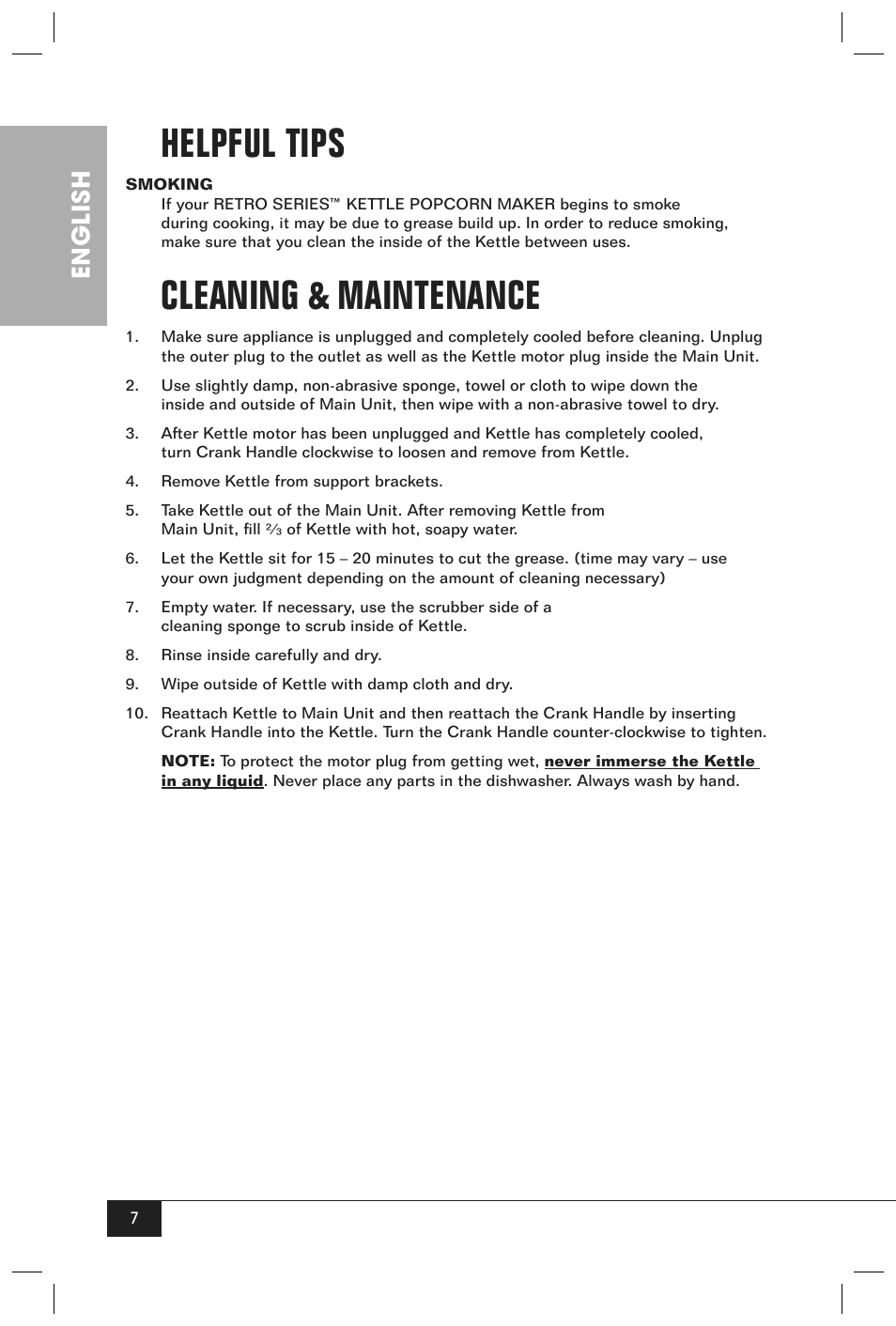 Helpful tips, Cleaning & maintenance, English | Nostalgia Electrics RKP630SERIES User Manual | Page 9 / 32